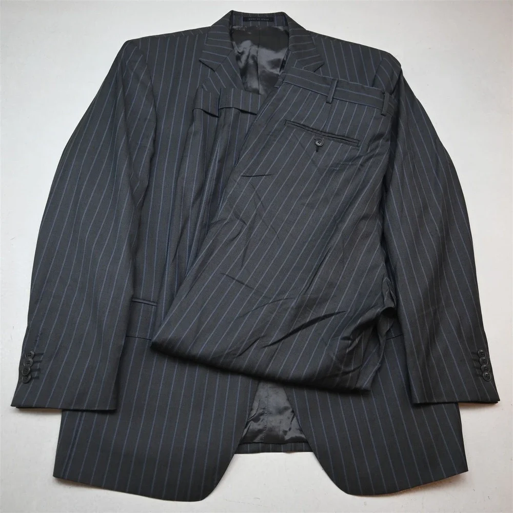 Luigi Bianchi Mantova 42R 34x30 Gray Striped 100% Wool Italy Jacket Pants Suit